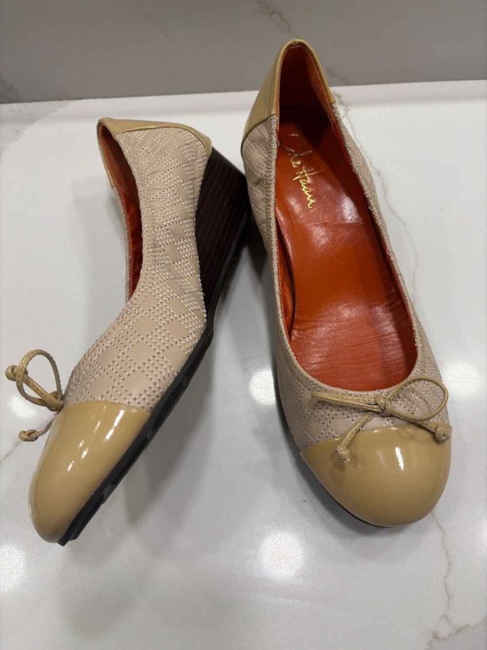 Cole Haan Beige Ballet Wedge Shoes Size 9.5 50s Style Two Tone